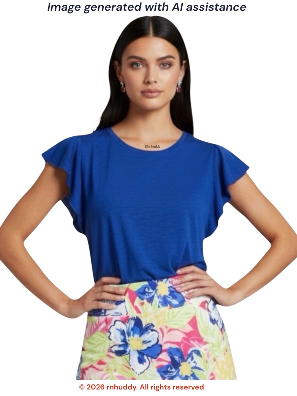 Banana Republic M vibrant blue flutter sleeve cotton modal top